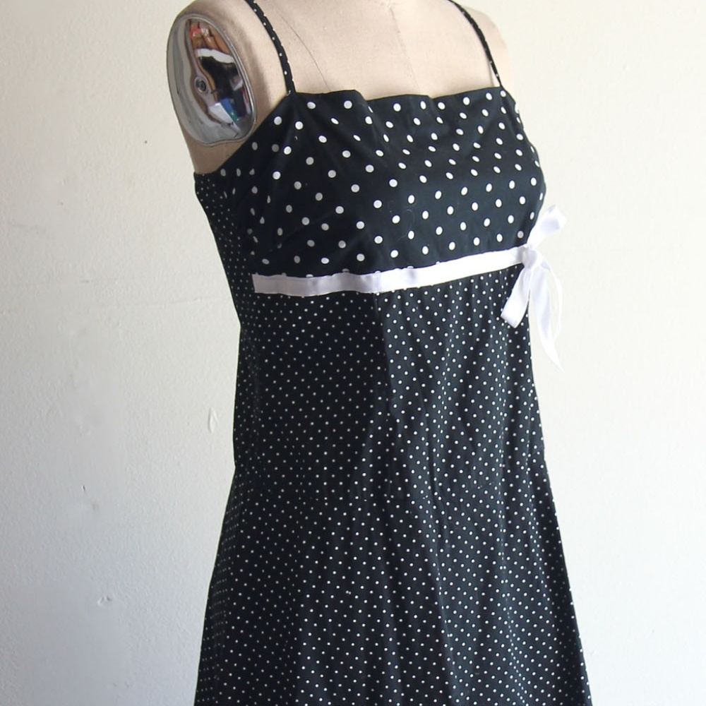 Black polka dot Empire Sun dress Medium - Picture 4 of 8